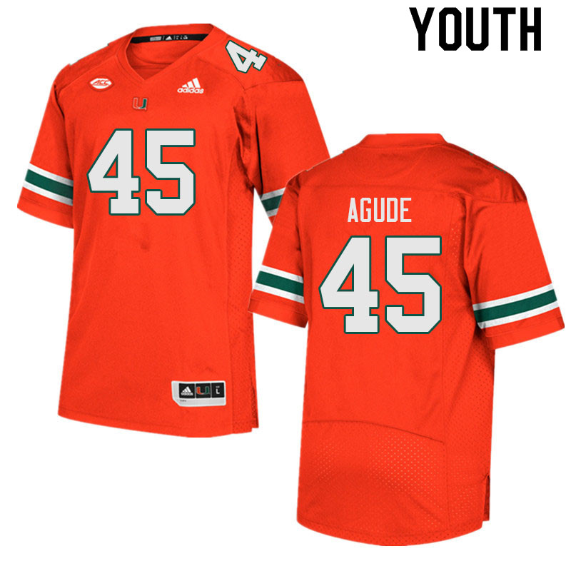 Youth #45 Mitchell Agude Miami Hurricanes College Football Jerseys Sale-Orange - Click Image to Close